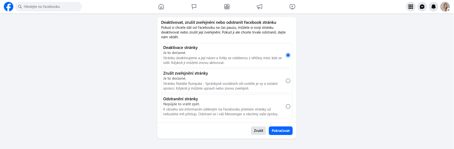 Jak zrušit firemní stránku na Facebooku? Krok za krokem